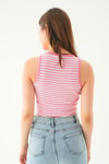 Beyaz Pembe Fitilli Crop Kadın Atlet 1312