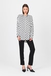 Beyaz Puantiye Desen Oversize Saten Gömlek 9411