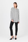 Beyaz Puantiye Desen Oversize Saten Gömlek 9411