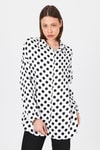 Beyaz Puantiye Desen Oversize Saten Gömlek 9411