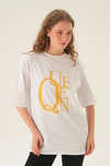Beyaz Queen Baskı Oversize Tişört 1703