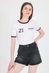 Beyaz Ribanalı Yazı Baskılı Slim Fit Tişört 5981
