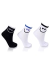 Beyaz-Siyah-Mavi Smile Baskı 3'lü Yarım Konç Çorap 1102