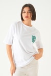 Beyaz Summer Baskı Oversize Tişört 1710