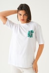 Beyaz Summer Baskı Oversize Tişört 1710