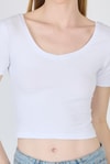 Beyaz U Yaka Pamuklu Slim Fit Tişört 9186M