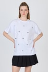 Beyaz Yazı Baskılı %100 Pamuk Oversize Tişört 2150-18M