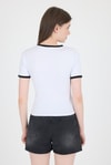 Beyaz Yazı Baskılı Biyeli Pamuklu Slim Fit Tişört 9192M