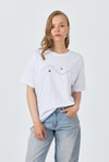 Beyaz Yazı Baskılı Oversize Pamuklu Tişört 2150-32M