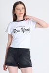 Beyaz Yazı Baskılı Slim Fit Crop Tişört 6059