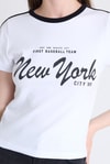 Beyaz Yazı Baskılı Slim Fit Crop Tişört 6059
