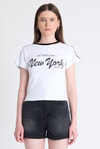 Beyaz Yazı Baskılı Slim Fit Crop Tişört 6059