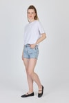 Beyaz Yazı Nakışlı Crop Tişört 25259