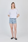 Beyaz Yazı Nakışlı Crop Tişört 25259