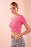 Bisiklet Yaka Bayan Bluz - 1405 Pembe