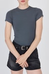 Bluz-Antrasit Bisiklet Yaka Viskoz/Yumuşak Kumaş Slim Fit Tişört 1468-rulem