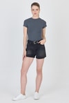Bluz-Antrasit Bisiklet Yaka Viskoz/Yumuşak Kumaş Slim Fit Tişört 1468-rulem