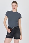 Bluz-Antrasit Bisiklet Yaka Viskoz/Yumuşak Kumaş Slim Fit Tişört 1468-rulem