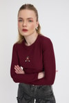 Bluz-Ayıcık Nakışlı Bisiklet Yaka Bluz 2200 Bordo -rulem