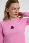 Bluz-Ayıcık Nakışlı Bisiklet Yaka Bluz 2200 Pembe -rulem