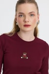 Bluz-Ayıcık Nakışlı Bisiklet Yaka Bluz 2200 Bordo -rulem