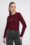 Bluz-Ayıcık Nakışlı Bisiklet Yaka Bluz 2200 Bordo -rulem