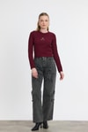 Bluz-Ayıcık Nakışlı Bisiklet Yaka Bluz 2200 Bordo -rulem