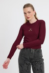 Bluz-Ayıcık Nakışlı Bisiklet Yaka Bluz 2200 Bordo -rulem