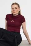 Bluz-Ayıcık Nakışlı Kısa Kol Bluz 2199 Bordo -rulem