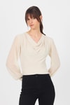 Bluz-Bej Drapeli Tül Kol Detaylı Bluz 9474-rulem