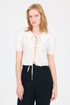 Bluz-Beyaz Bağlama Detaylı Bebe Yaka Crop Bluz 8064-rulem
