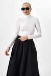 Bluz-Beyaz Balıkçı Yaka Uzun Kollu Dar Kesim Bluz 2504-rulem