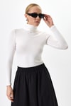 Bluz-Beyaz Balıkçı Yaka Uzun Kollu Dar Kesim Bluz 2504-rulem
