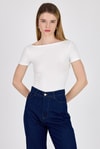 Bluz-Beyaz Bisiklet Yaka Viskoz/Yumuşak Kumaş Tişört 1469-rulem