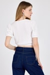 Bluz-Beyaz Dantel Detaylı Bürümcük Kumaş Crop Bluz 2231-rulem