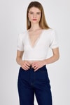 Bluz-Beyaz Dantel Detaylı Bürümcük Kumaş Crop Bluz 2231-rulem