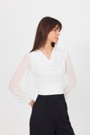 Bluz-Beyaz Drapeli Tül Kol Detaylı Bluz 9474-rulem