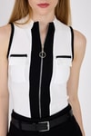 Bluz-Beyaz Fermuarlı Örme Bluz 1449-rulem