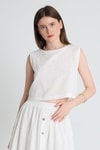 Bluz-Beyaz Keten Görünümlü %100 Pamuk Kolsuz Crop Bluz 3419-1-rulem