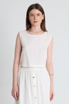 Bluz-Beyaz Keten Görünümlü %100 Pamuk Kolsuz Crop Bluz 3419-1-rulem