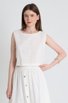 Bluz-Beyaz Keten Görünümlü %100 Pamuk Kolsuz Crop Bluz 3419-1-rulem