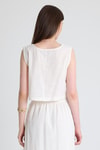 Bluz-Beyaz Keten Görünümlü %100 Pamuk Kolsuz Crop Bluz 3419-1-rulem