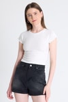Bluz-Beyaz Taş Detaylı Slim Fit Crop Tişört 9207M-rulem