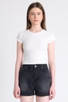 Bluz-Beyaz Taş Detaylı Slim Fit Crop Tişört 9207M-rulem