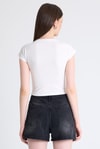Bluz-Beyaz Taş Detaylı Slim Fit Crop Tişört 9207M-rulem