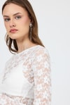 Bluz-Beyaz Uzun Kollu Transparan Dantel Bluz 13288-rulem