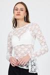 Bluz-Beyaz Uzun Kollu Transparan Dantel Bluz 13288-rulem