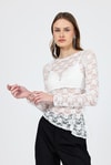 Bluz-Beyaz Uzun Kollu Transparan Dantel Bluz 13288-rulem