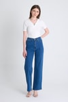 Bluz-Beyaz V Yaka Aksesuar Detaylı Slim Fit Tişört 9206M-rulem