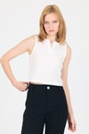 Bluz-Beyaz  V Yaka Kolsuz Crop Bluz 8027-rulem